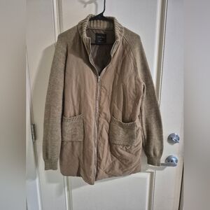 Love Tree Brown Quilted Jacket with Knit Sleeves